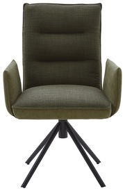 Moderner grüner Sessel mit schwarzem Metallgestell, Frontalansicht