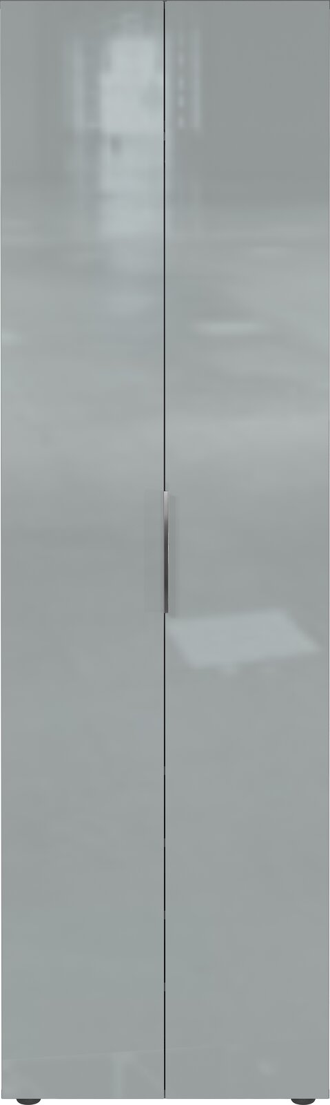 Moderner Garderobenschrank mit zwei Türen in grauer Hochglanzoptik, Frontalansicht