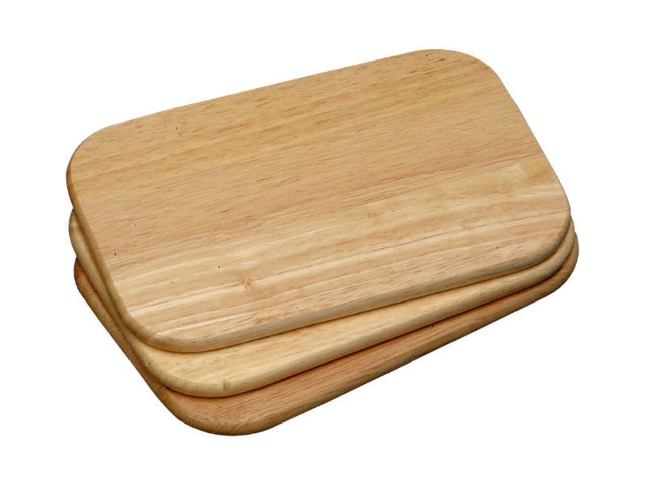 Homeware Frühstücksbrettchen 3er Pack Drei übereinander gestapelte Frühstücksbrettchen aus Holz, Perspektive von oben