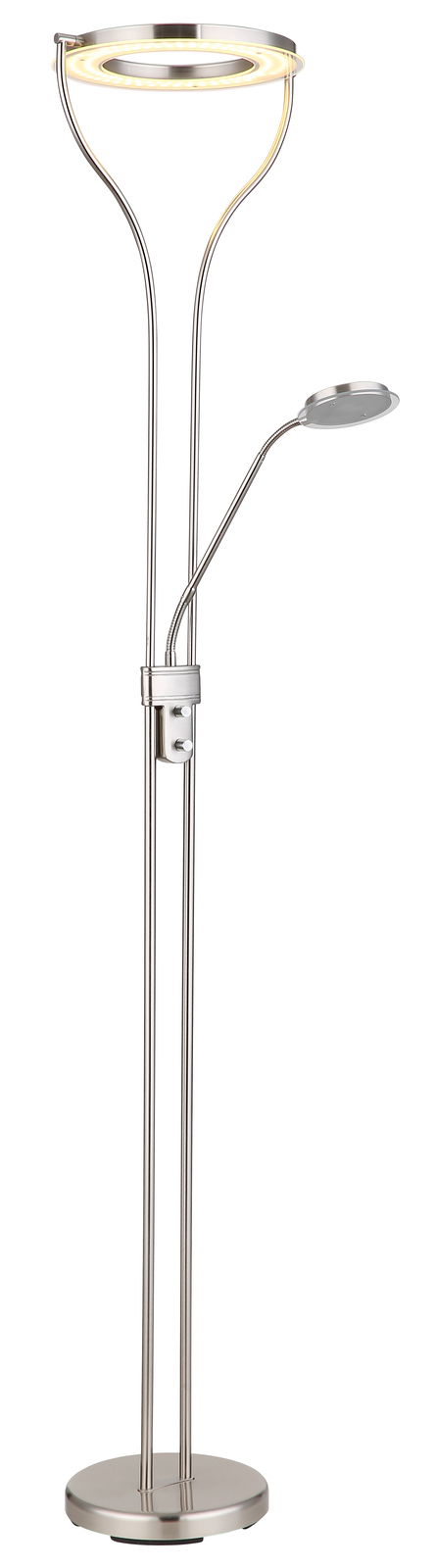 Moderner Deckenfluter aus Metall mit zusätzlichem Leselicht, seitliche Perspektive