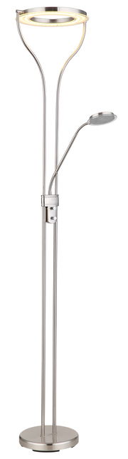 Moderner Deckenfluter aus Metall mit zusätzlichem Leselicht, seitliche Perspektive