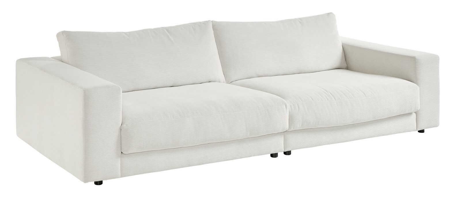 Lounge Handmade Big Sofa LH-SAMBIA Großes, modernes Sofa in Weiß mit zwei Sitzkissen und zwei Rückenkissen, seitliche Perspektive
