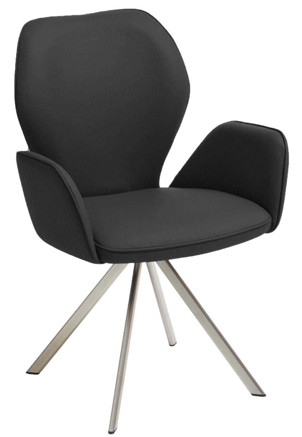 Moderner schwarzer Sessel mit Armlehnen und Metallbeinen, seitliche Perspektive