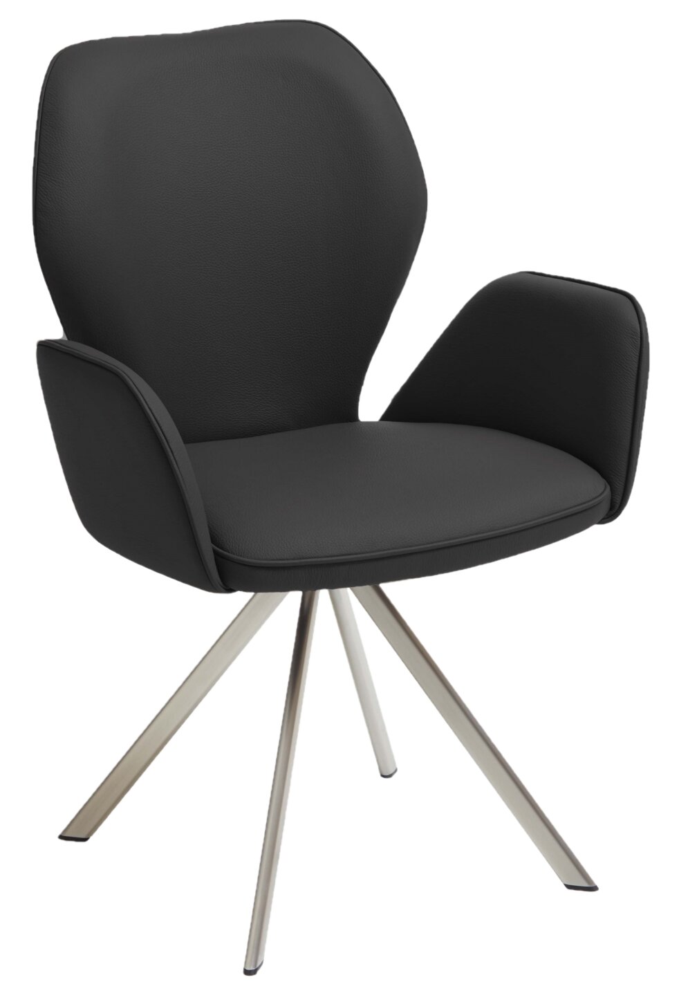 Moderner schwarzer Sessel mit Armlehnen und Metallbeinen, seitliche Perspektive