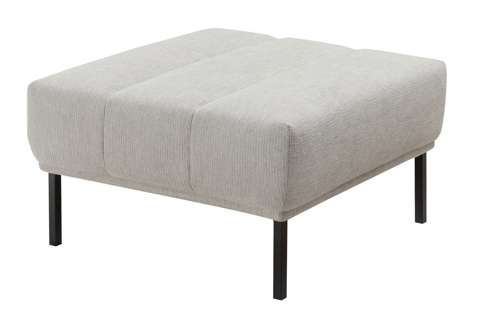 Pure Home Lifestyle Hocker medium PURE 9132 Moderner, rechteckiger Hocker in hellgrauem Stoff mit schwarzen Metallbeinen, seitliche Perspektive