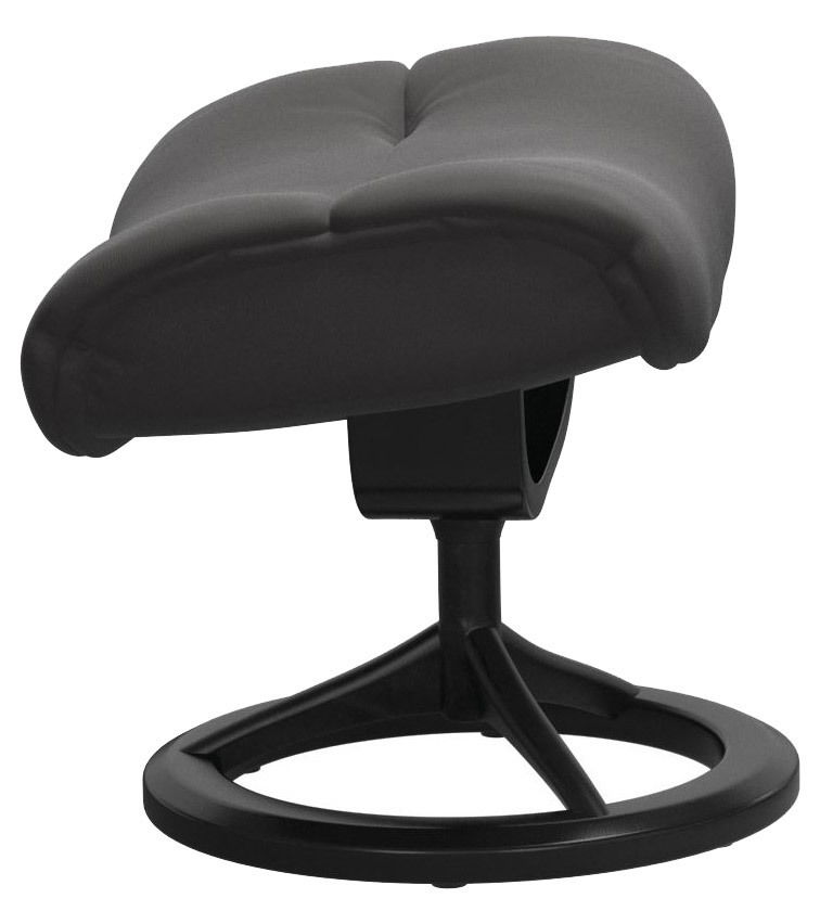 Moderner schwarzer Hocker mit gepolsterter Sitzfläche, seitliche Perspektive