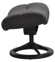 Moderner schwarzer Hocker mit gepolsterter Sitzfläche, seitliche Perspektive