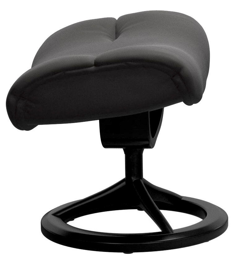 Moderner schwarzer Hocker mit gepolsterter Sitzfläche, seitliche Perspektive