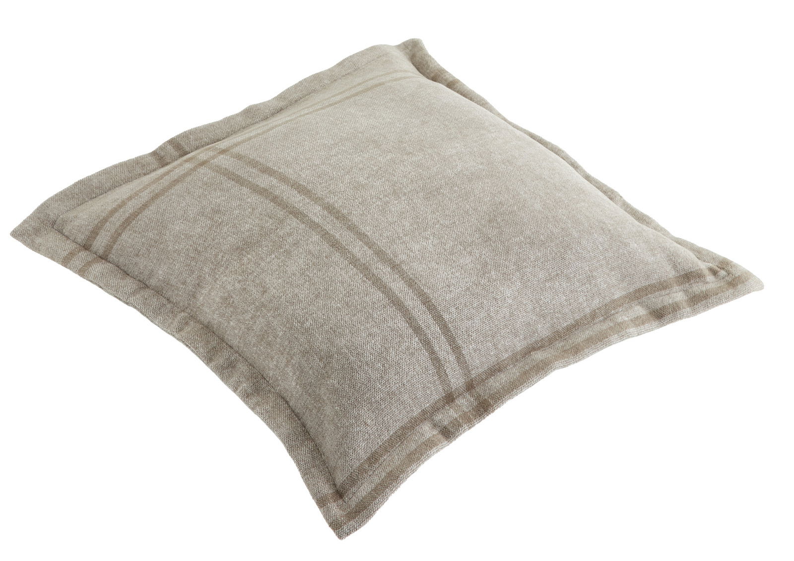Linneweber Kissenbezug BRAGA Beiger Kissenbezug 50x50cm mit dezentem Streifenmuster, schräg von oben fotografiert.
