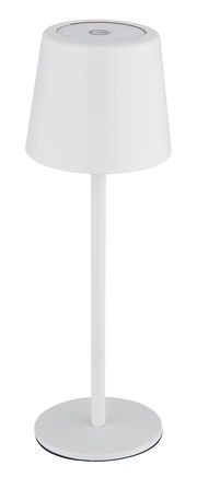 Weiße Tischleuchte mit modernem Design, seitliche Perspektive