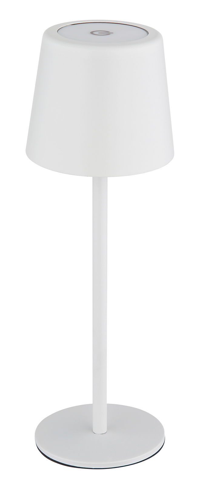 Weiße Tischleuchte mit modernem Design, seitliche Perspektive