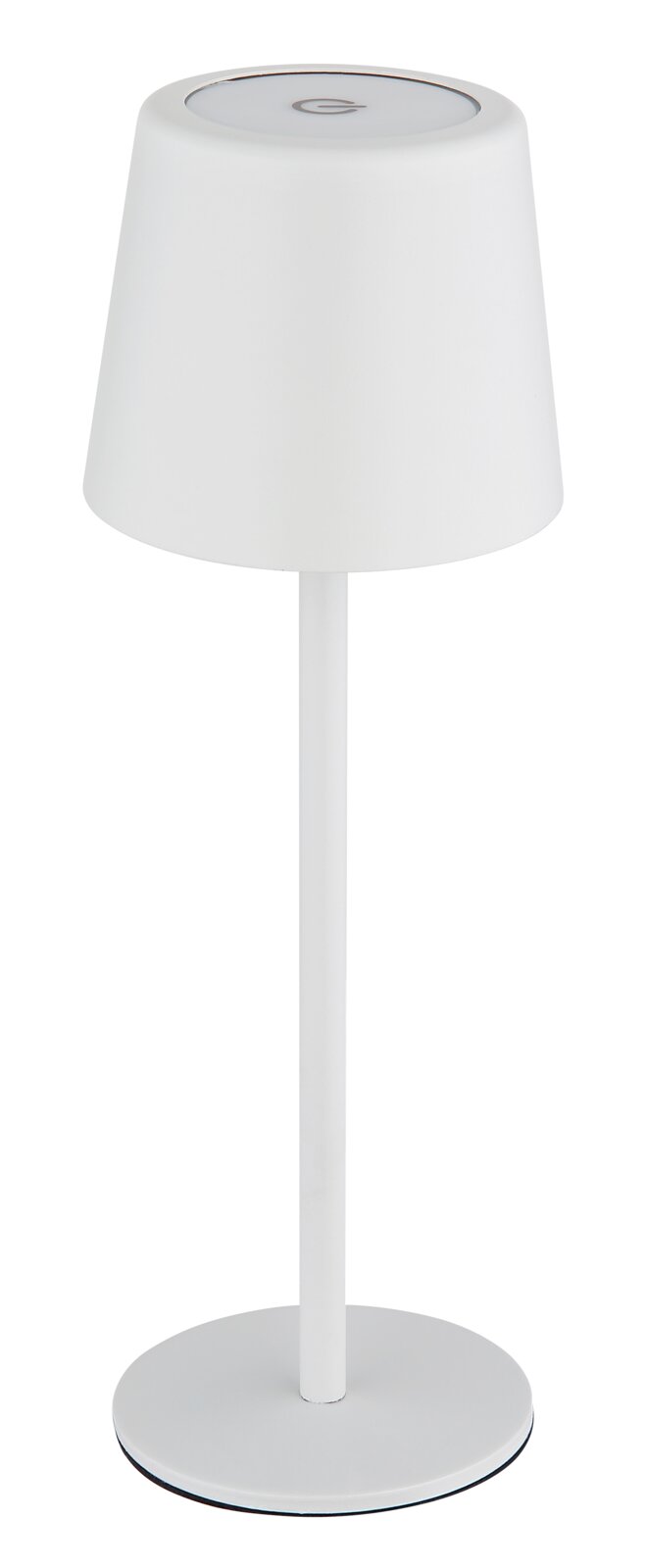 Weiße Tischleuchte mit modernem Design, seitliche Perspektive