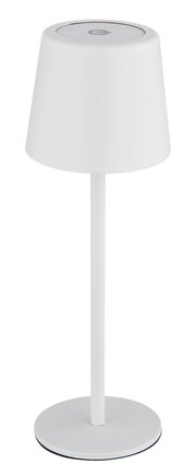 Weiße Tischleuchte mit modernem Design, seitliche Perspektive