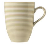 Becher mit Henkel, 0,35l, beige mit horizontalen Streifen, Seitenansicht
