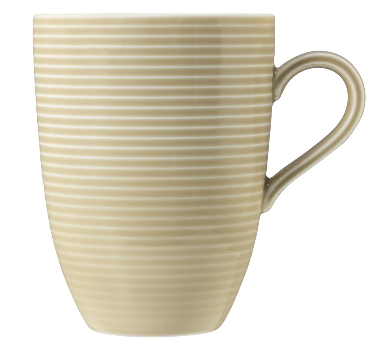Beker met oor, 0,35 l, beige met horizontale strepen, zijaanzicht