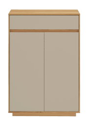 Moderner Schuhschrank aus Holz mit zwei Türen und einer Schublade, Frontalansicht