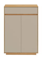 Moderner Schuhschrank aus Holz mit zwei Türen und einer Schublade, Frontalansicht
