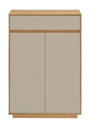 Moderne houten schoenenkast met twee deuren en een lade, vooraanzicht