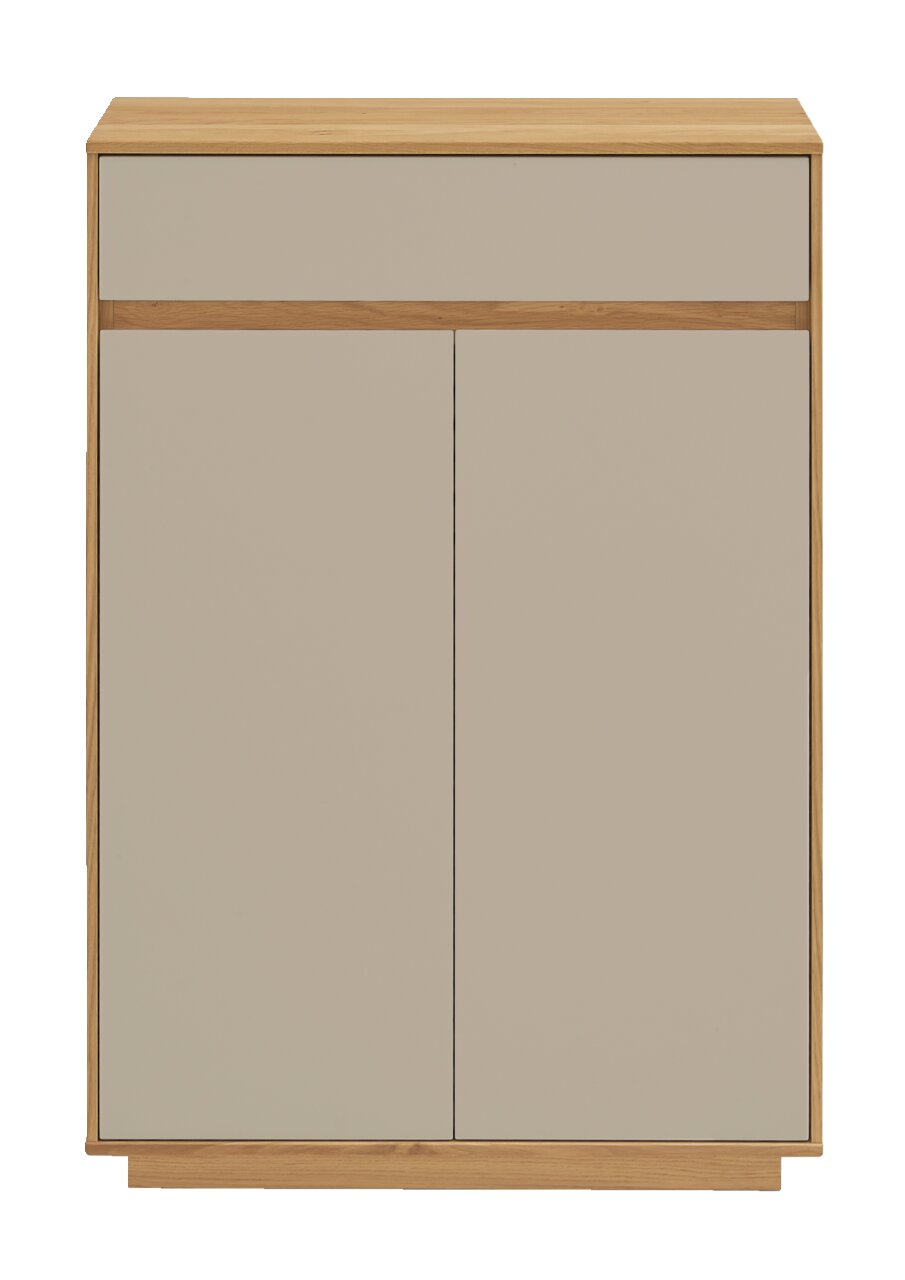 Moderner Schuhschrank aus Holz mit zwei Türen und einer Schublade, Frontalansicht