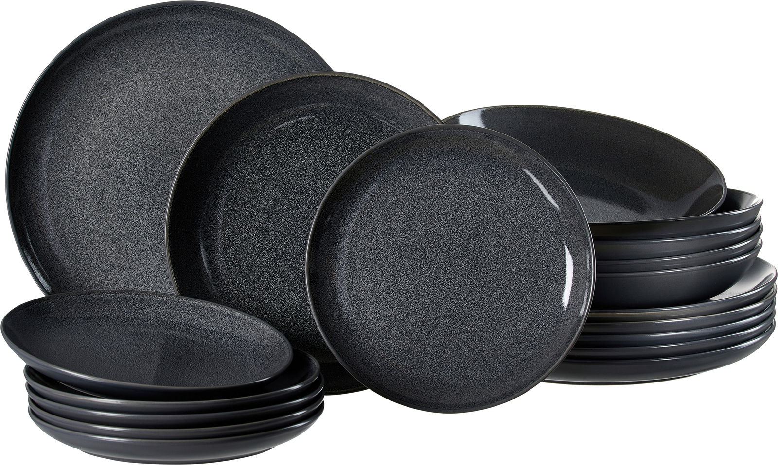 Schwarzes Tellerset Toledo 18-tlg. aus Keramik, seitliche Perspektive