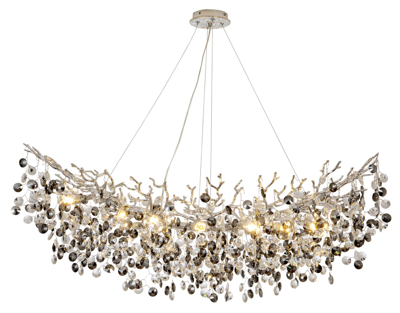 Novel Deckenleuchte Elegante Deckenleuchte mit Kristallanhängern, seitliche Perspektive