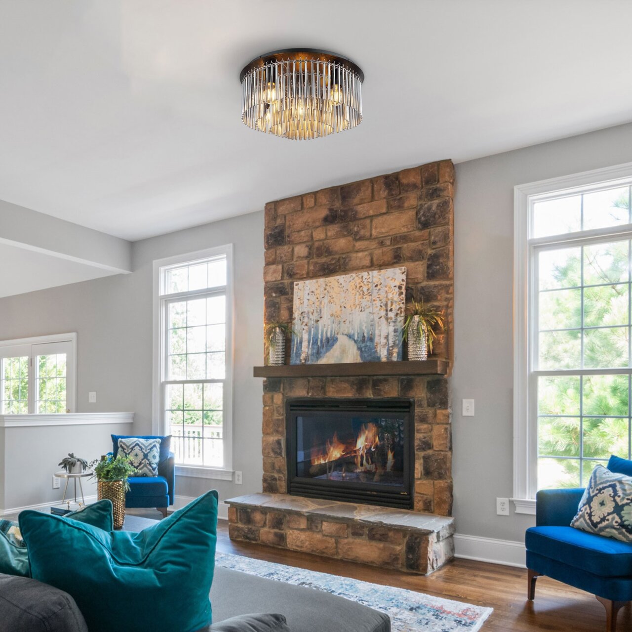 Globo Lighting Deckenleuchte GORLEY Moderne Deckenleuchte GORLEY in einem stilvollen Wohnzimmer, Perspektive von unten.