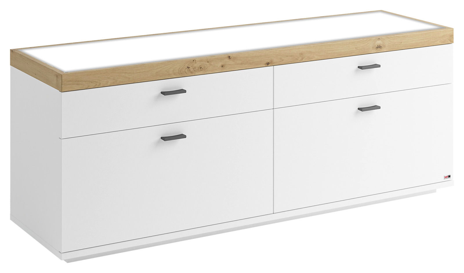 Set one by Musterring TV-Lowboard SET ONE LANCASTER TV-Lowboard in Weiß mit Holzoberfläche und vier Schubladen, seitliche Perspektive