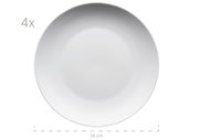 Weißer, runder Speiseteller im 4er-Set (4x) mit 24 cm Durchmesser, Draufsicht/Top-Down-Perspektive auf weißem Hintergrund