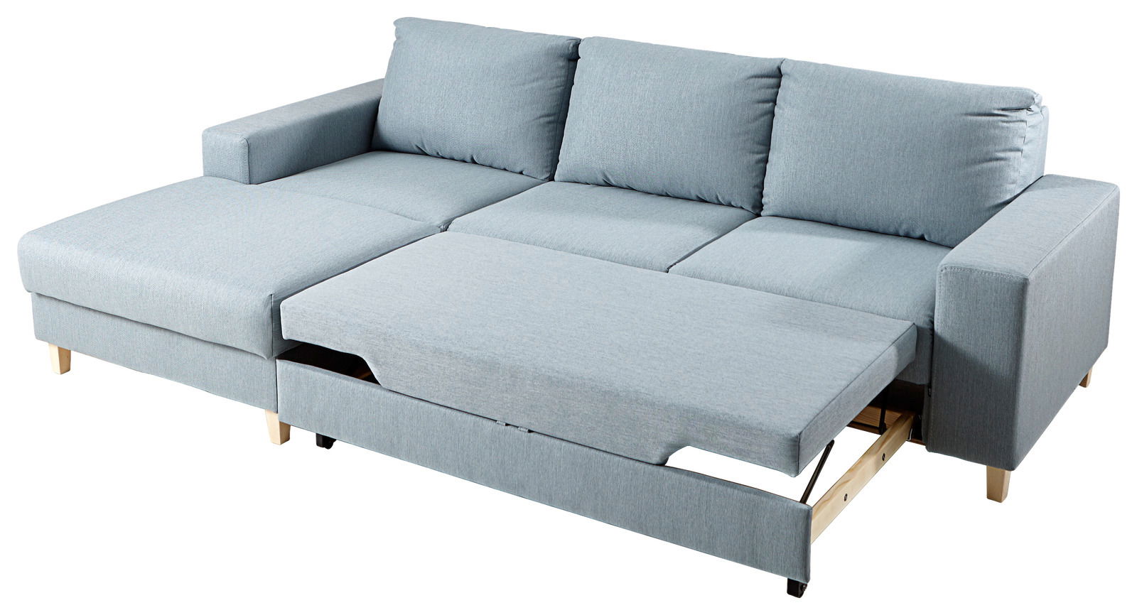 Graues Ecksofa mit ausziehbarem Bett, Perspektive von vorne links