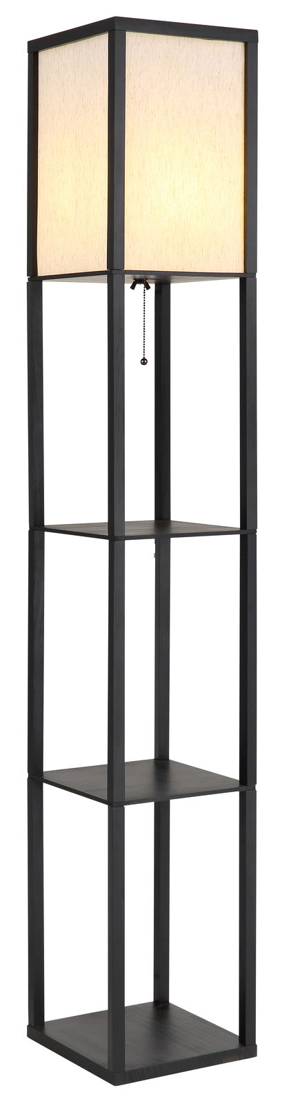 Globo Lighting Staande lamp TABITHA Moderne Stehleuchte mit quadratischem Lampenschirm und integriertem Regal, seitliche Perspektive