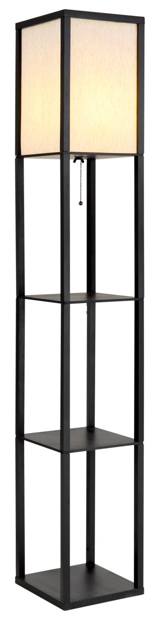 Globo Lighting Stehleuchte TABITHA Moderne Stehleuchte mit quadratischem Lampenschirm und integriertem Regal, seitliche Perspektive