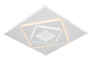 Moderne LED-Deckenleuchte in quadratischer Form, von unten betrachtet, mit mehreren leuchtenden Rahmen in warmen und kühlen Tönen.