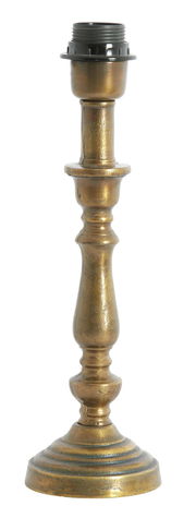 Antiker Lampenfuß aus Metall in Goldoptik, frontal fotografiert.