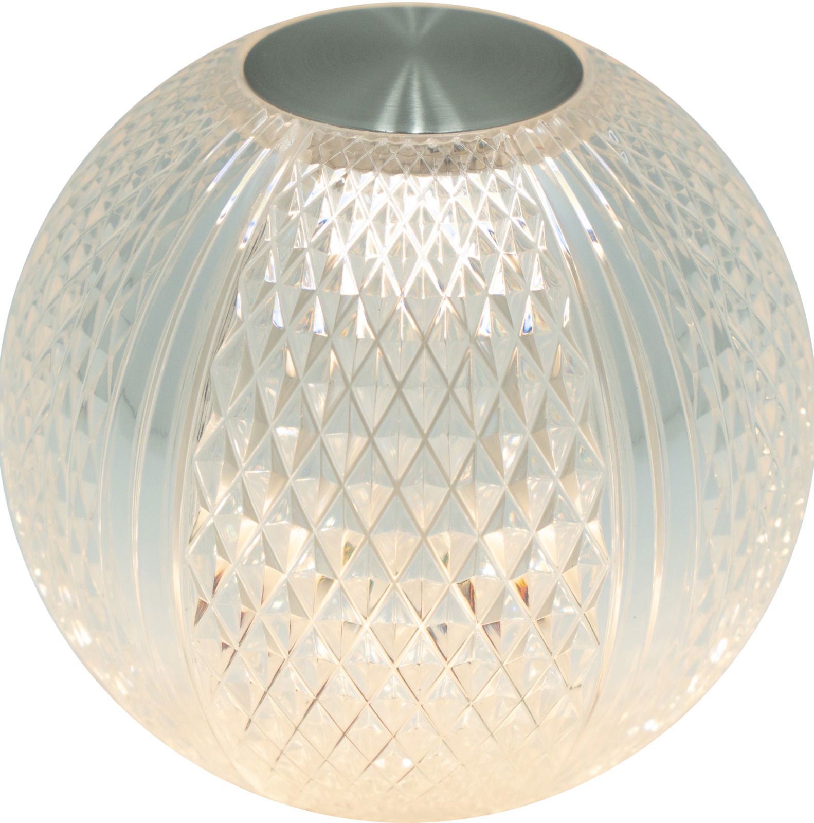 Kugelförmige Tischleuchte AIDA mit facettiertem Glasdesign, Ansicht von schräg oben