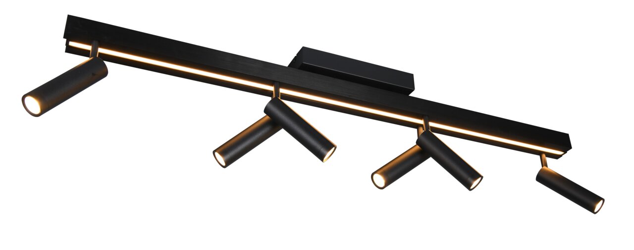 Moderne plafondlamp Zeno met vijf verstelbare spotjes in een zwart ontwerp, zijaanzicht