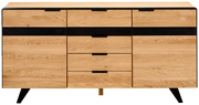 Modernes Sideboard aus Holz mit schwarzem Akzent, frontal betrachtet