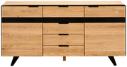 Modernes Sideboard aus Holz mit schwarzem Akzent, frontal betrachtet