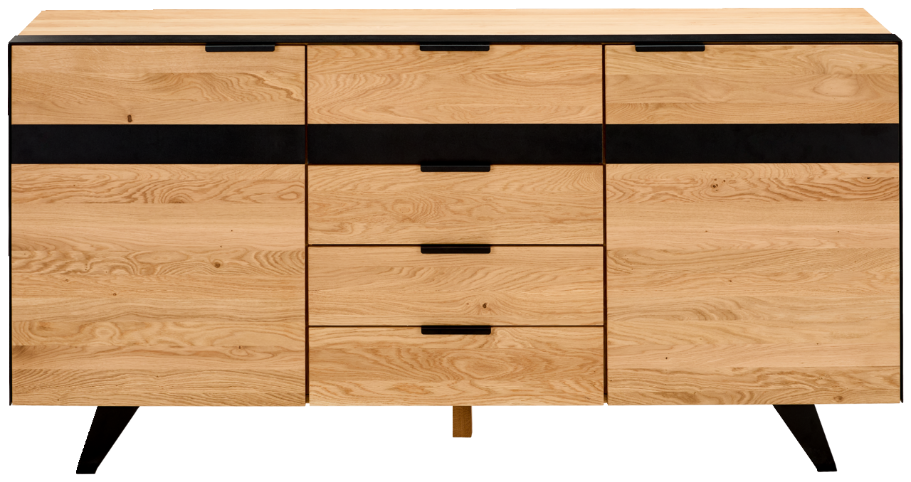 Modernes Sideboard aus Holz mit schwarzem Akzent, frontal betrachtet