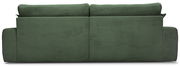 Rückansicht eines großen, grünen Sofas mit geripptem Stoffbezug.