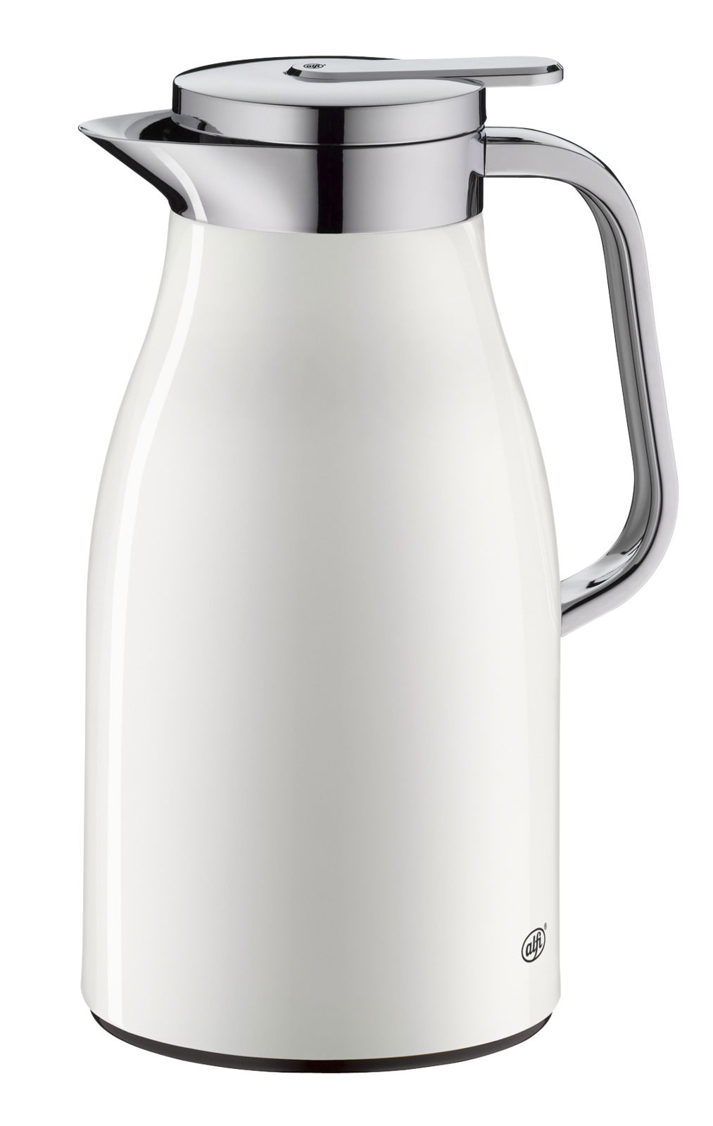 Alfi Isolierkanne SKYLINE Weiße Isolierkanne mit glänzendem Chromdeckel und -griff, seitliche Perspektive