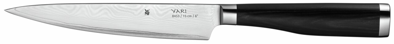 Seitenansicht eines Yari Messers mit 15 cm Klinge und dunklem Griff.
