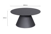 Runder Couchtisch mit schwarzer Marmoroptik und konischem Fuß, seitliche Perspektive