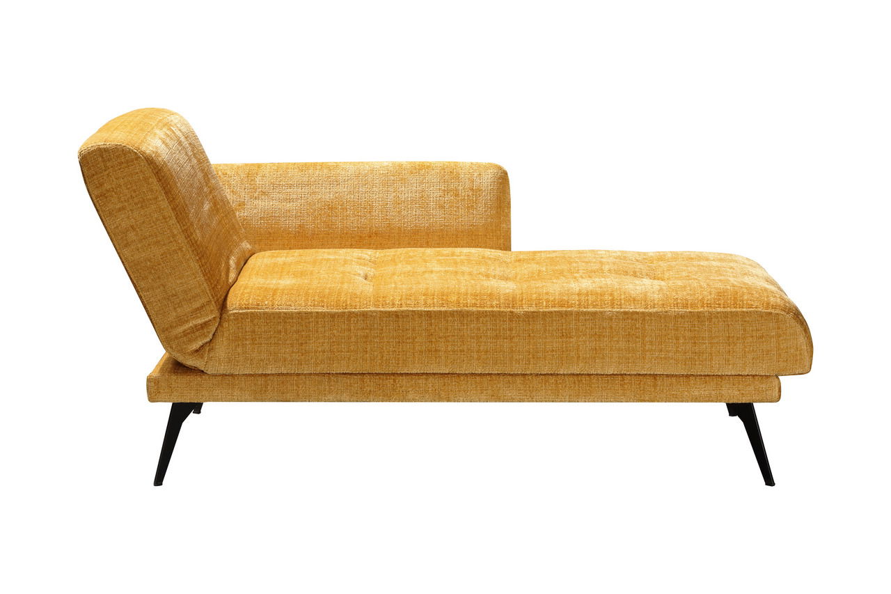 Gelbe Einzelliege mit schwarzem Metallgestell, Seitenansicht
