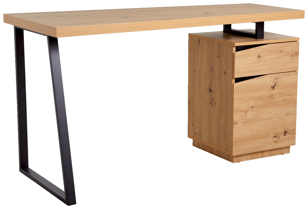 XORA Schreibtisch DANZIG Moderner Schreibtisch aus Holz mit Metallgestell, seitliche Perspektive