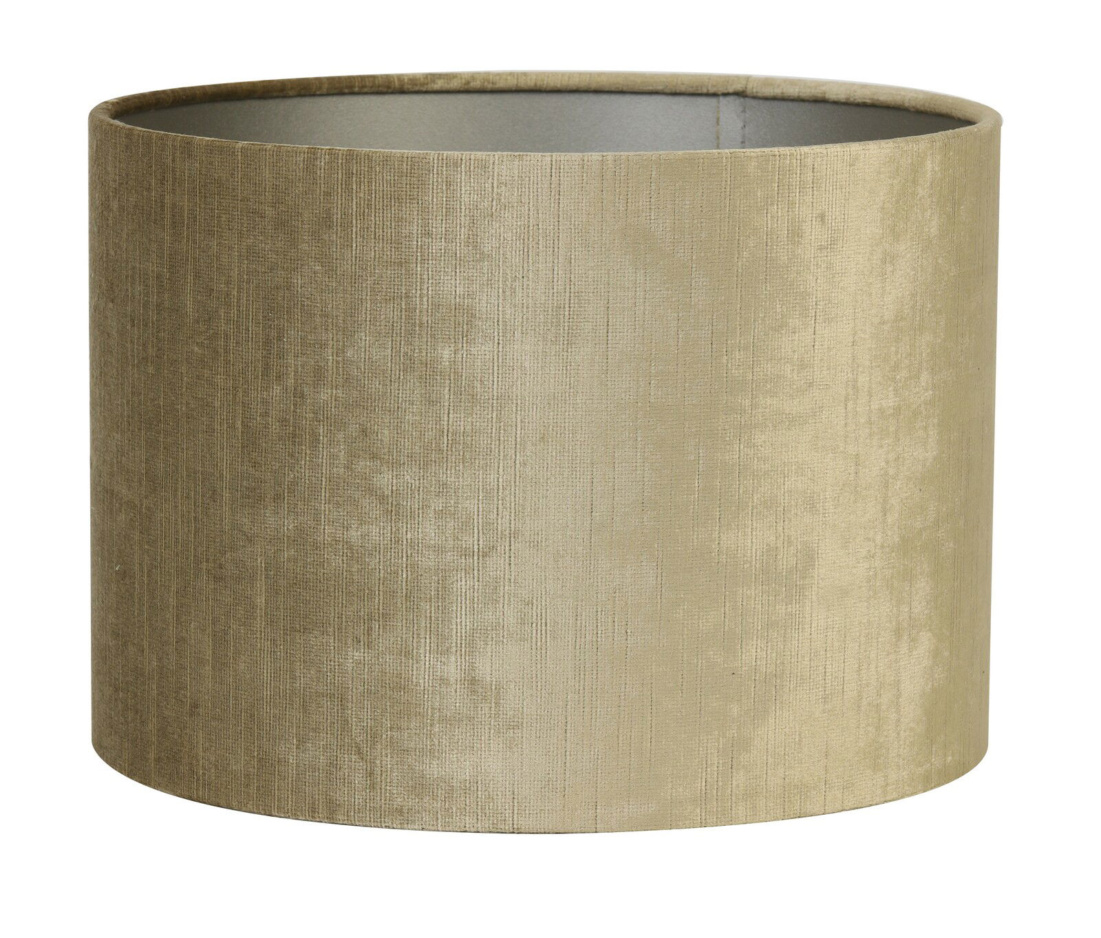 Zylindrischer Lampenschirm in Beige aus Stoff, seitliche Perspektive
