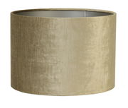 Zylindrischer Lampenschirm in Beige aus Stoff, seitliche Perspektive