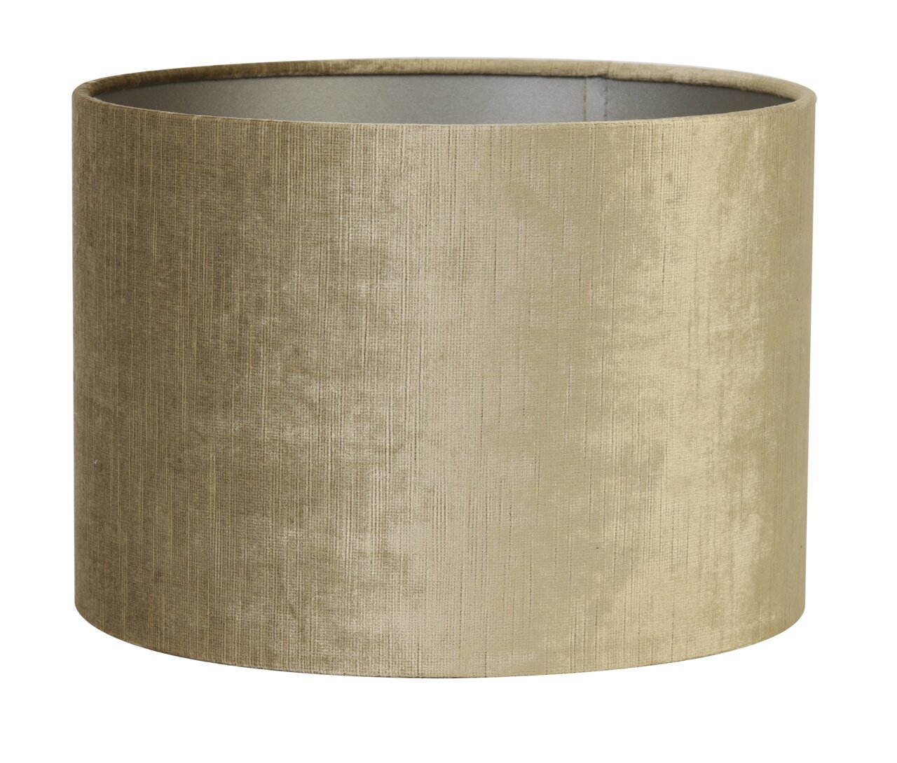 Zylindrischer Lampenschirm in Beige aus Stoff, seitliche Perspektive