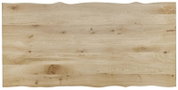 Holztischplatte in natürlicher Holzoptik, rechteckig, aus der Vogelperspektive fotografiert.