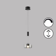 Moderne Pendelleuchte Lavin in schwarzem Design, von vorne betrachtet, mit verstellbarer Höhe und dimmbarer Funktion.