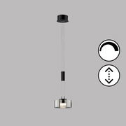 Moderne Pendelleuchte Lavin in schwarzem Design, von vorne betrachtet, mit verstellbarer Höhe und dimmbarer Funktion.